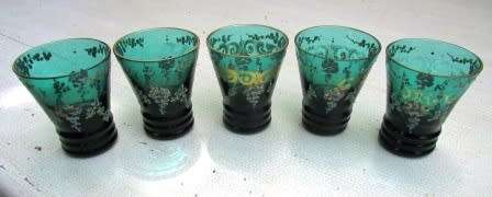 Vintage Hand Painted SHOT / VODKA Glasses x 5. Approximately 5.5 cms high