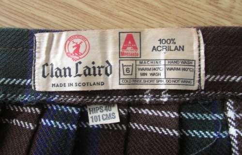 Tartan Kilt 'CLAN LAIRD" Made in Scotland. Vintage. Hips 40 inches x Length 101 cms. STUNNING