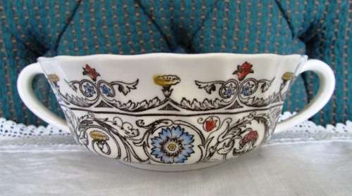 SPODE 'Florence c1880' flat, handled, cream soup / pasta / salad Bowls x 6. Circa 1930's England