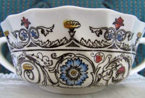 SPODE 'Florence c1880' flat, handled, cream soup / pasta / salad Bowls x 6. Circa 1930's England