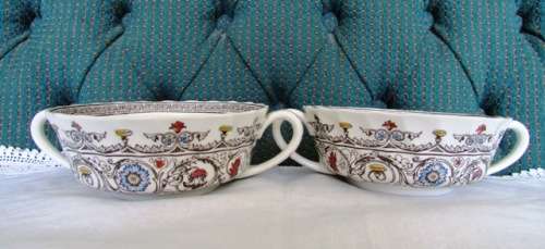SPODE 'Florence c1880' flat, handled, cream soup / pasta / salad Bowls x 6. Circa 1930's England