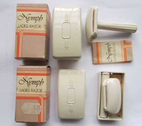 1950's Nymph Ladies Razor with blades. Bakelite. White x 2 sets. Vintage Made in England