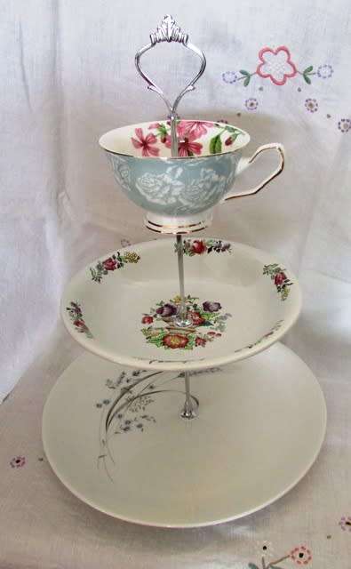 3 tier vintage porcelain cake stand approximately Diameter 25 cms