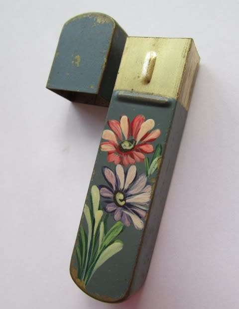 Retro 'HAIR GRIPS' Holder. Hand Painted approximately 6 L x 1.5 w x 1 cm deep