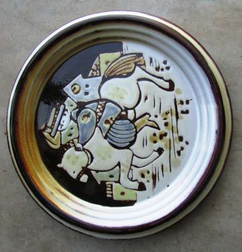 Hand Painted Wall Art Folk Pottery x 2 Plates approximate diameter 17 cms