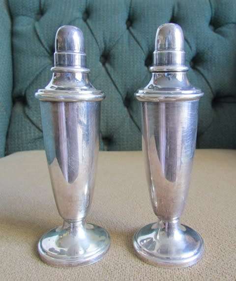 Louise Plate EPNS Salt & Pepper Shakers Vintage approximately 13.5 cms high
