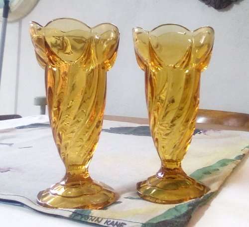 1930`s Art Deco Depression Glass Vases x 2 approx D10 x H20 priced per each