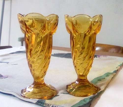 1930`s Art Deco Depression Glass Vases x 2 approx D10 x H20 priced per each