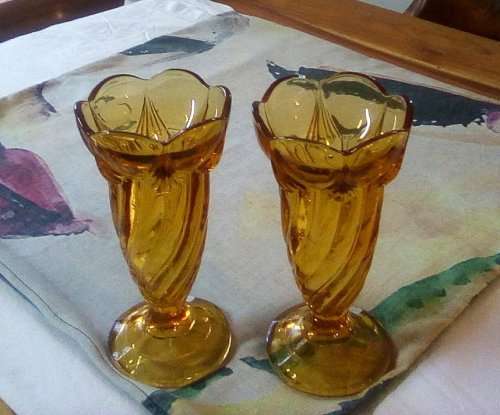1930`s Art Deco Depression Glass Vases x 2 approx D10 x H20 priced per each