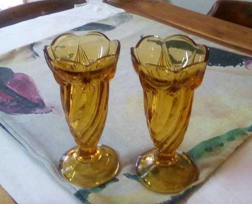 1930`s Art Deco Depression Glass Vases x 2 approx D10 x H20 priced per each