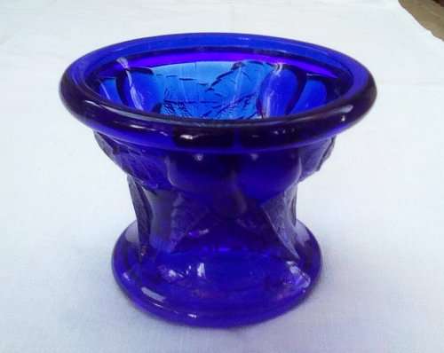 Cobalt blue glass `PEAR` Candle holder FRANCE vintage app. D12 x H8.5 cms