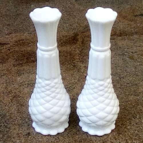Milk Glass Scalloped rim pair of vases vintage approximately D 7 x H 22 cms