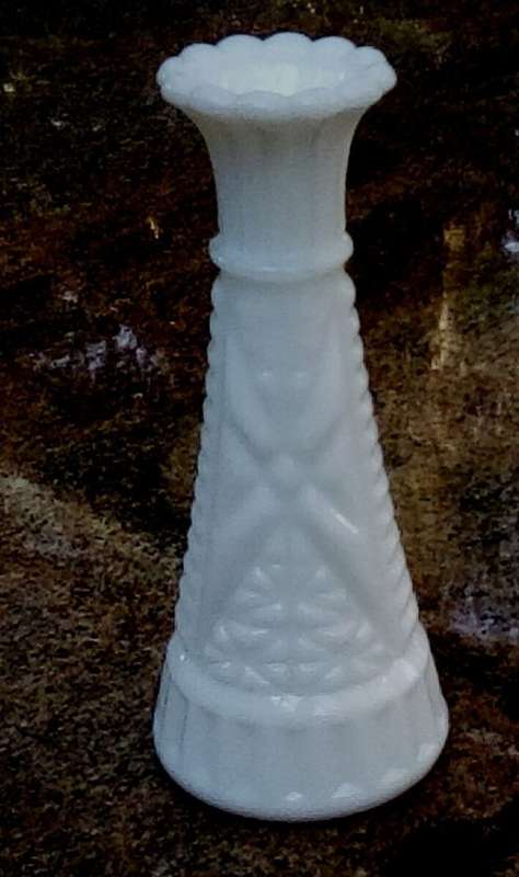 White milk glass vintage bud vase approximately D 6 x H 16 cms