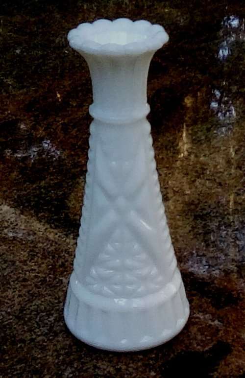 White milk glass vintage bud vase approximately D 6 x H 16 cms