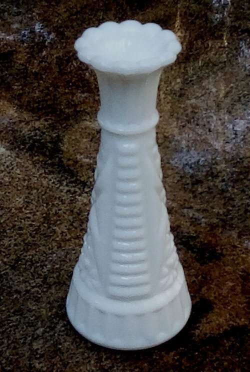 White milk glass vintage bud vase approximately D 6 x H 16 cms