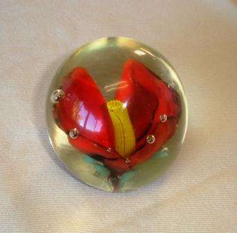 Murano Glass Paper Weight with Red Flower