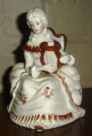 "Lady with Harp" porcelain figurine. Approx. 15cm H x 11cm W