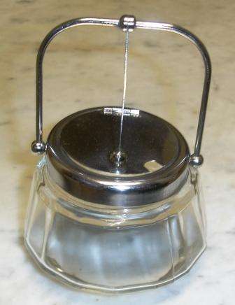 Glass and stainless steel jam jar. Approx. 9cmD x 13cmH