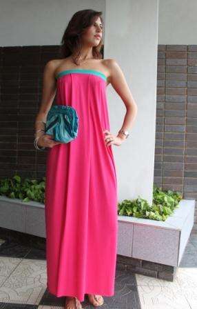 Pink boob tube maxi dress.