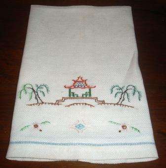 "Vintage Linen" Guest hand towel. Hand embroidered
