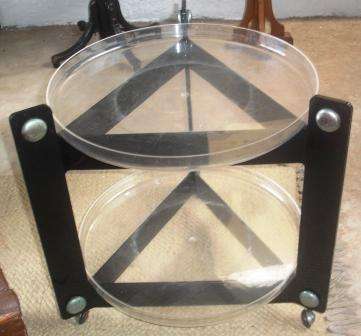 Retro Kartell triangular trolly on castors. Approx. 70cmD x 62cmH