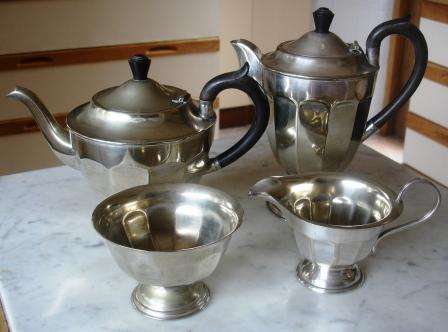 "Capacity" E.P.N.S. A 1. 6 cup tea set.Made in Sheffield England