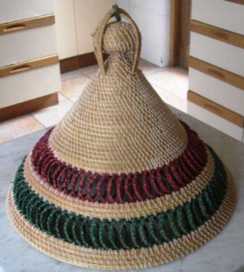 Hand woven Basuto hat. Approx. 34cmd x 28h