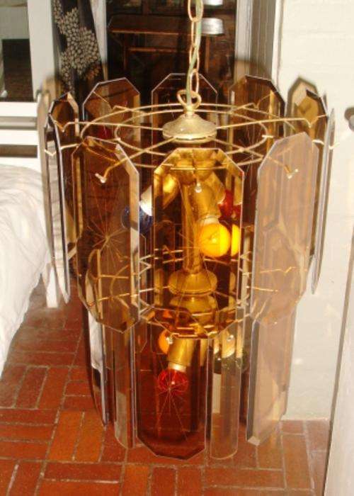 Retro 2 tier amber glass chandelier with 22 glass pieces.Approx. 50cmh x 36d