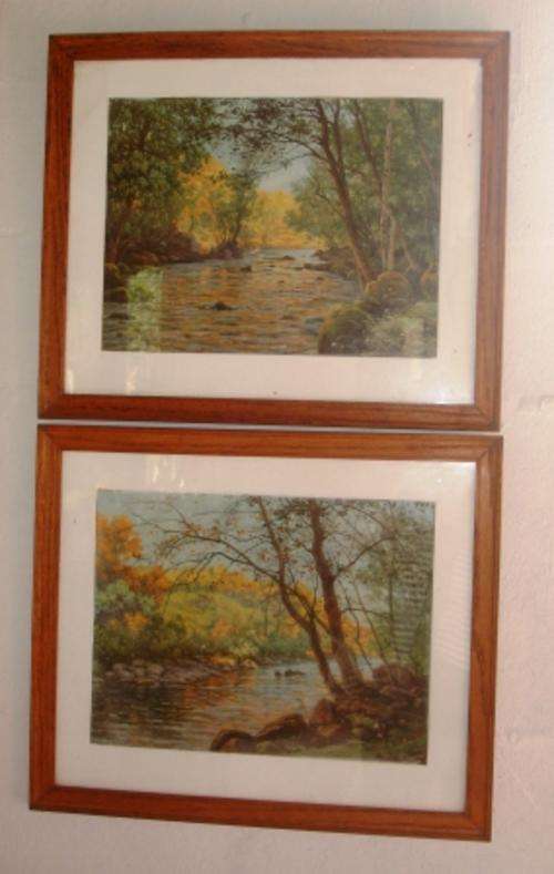 Picures in Oak frame x 2. Paintings of river scene.approx. 58 x 48