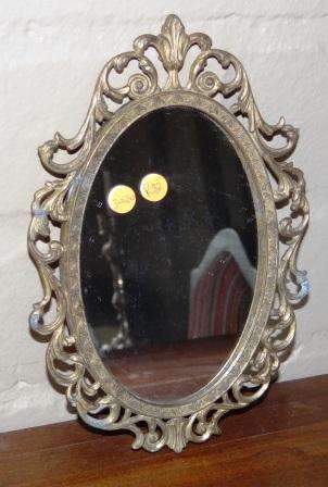 Retro mirror in metal frame. Made in Italy. Approx.14cmw x 20l