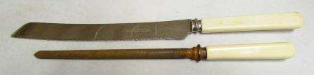 Retro bone handled bread knife & knife sharpner