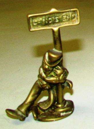 Retro brass "Lands End" paper weight. Made in England. Approx. 9cmh