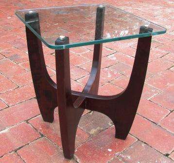 Retro Glass Topped Side Table34cm X34 X40h ( The Glass is chipped in places but smooth)