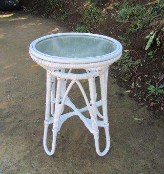 Retro Cane Glass Topped Round Side Table. Approx. 33 D x 47 cm H