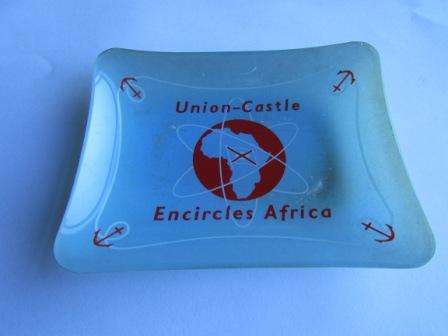 Retro "Union - Castle Encircles Africa" Dish / Ash Tray Circa 1960. Approx. 12 x 9.5 cm
