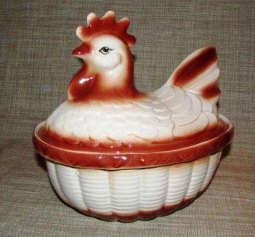 Retro " Pottery " Chicken. Egg storage Container. Approx. 26 x 21 x 25 cm H