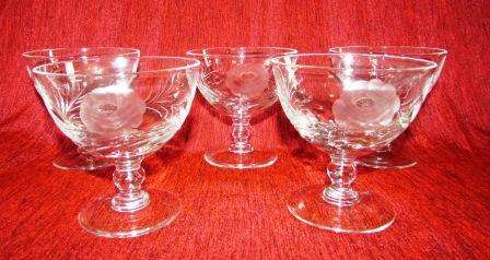 Lead Crystal "Rose" cut stemmed bowls x 5