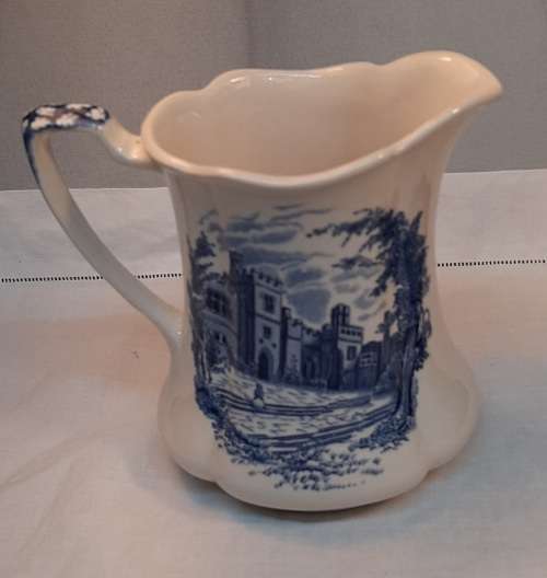 `HADDON HALL` Blue and white genuine hand engraved cream/milk/custard jug Johnson Bros