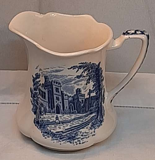 `HADDON HALL` Blue and white genuine hand engraved cream/milk/custard jug Johnson Bros