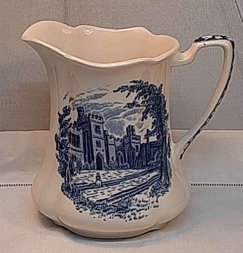`HADDON HALL` Blue and white genuine hand engraved cream/milk/custard jug Johnson Bros