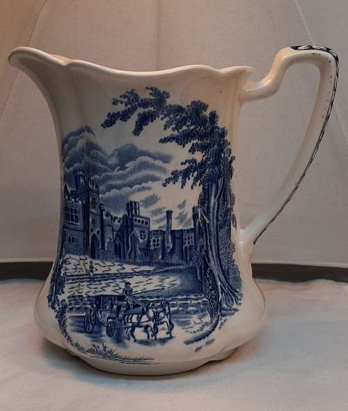 `HADDON HALL` Blue and White genuine hand engraved milk/cream/custard jug circa 1936