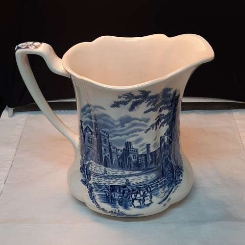 `HADDON HALL` Blue and White genuine hand engraved milk/cream/custard jug circa 1936