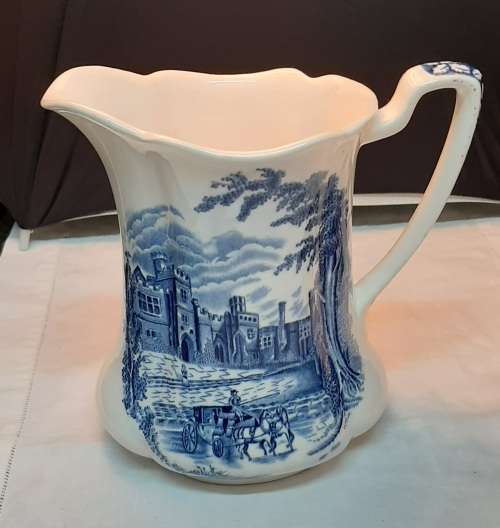 `HADDON HALL` Blue and White genuine hand engraved milk/cream/custard jug circa 1936