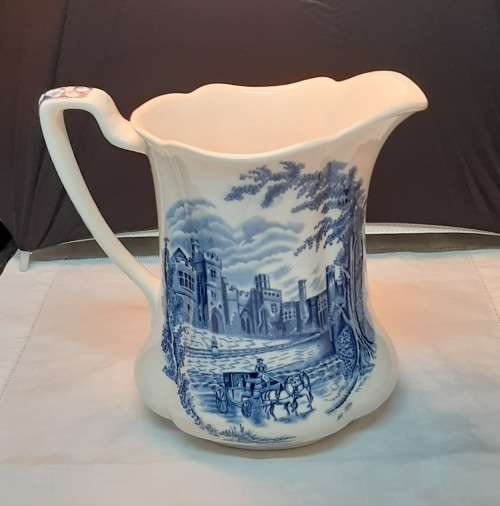 `HADDON HALL` Blue and White genuine hand engraved milk/cream/custard jug circa 1936