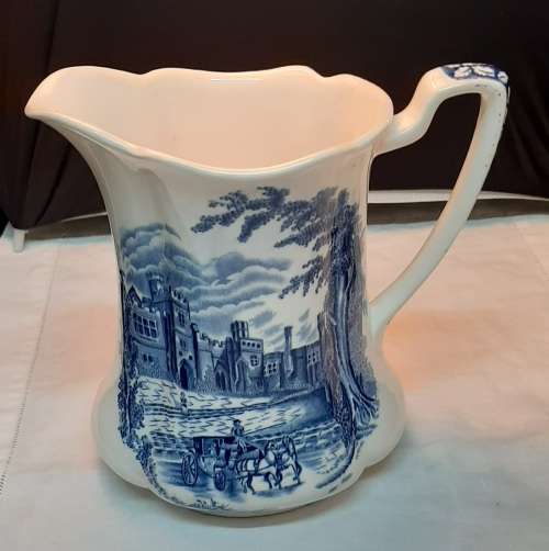 `HADDON HALL` Blue and White genuine hand engraved milk/cream/custard jug circa 1936