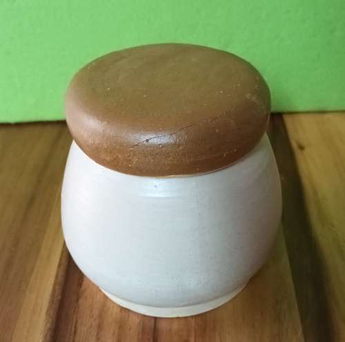 Hand Made Pottery Lidded Container vintage app. H 12 x X 12 cms