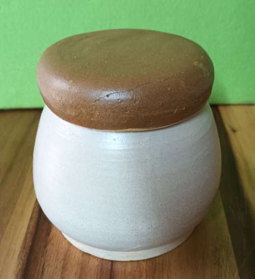 Hand Made Pottery Lidded Container vintage app. H 12 x X 12 cms