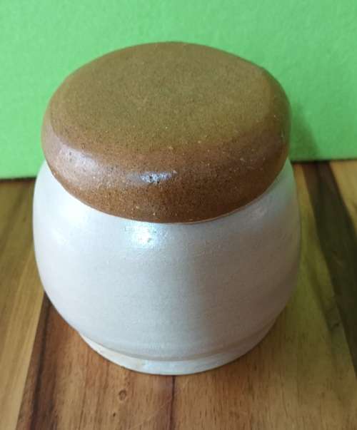 Hand Made Pottery Lidded  Container Signed `JUST FUN` APP. H13 X D13 Vintage