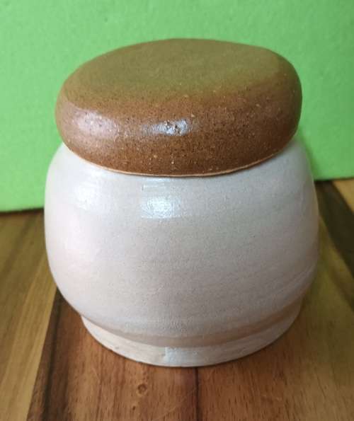 Hand Made Pottery Lidded  Container Signed `JUST FUN` APP. H13 X D13 Vintage