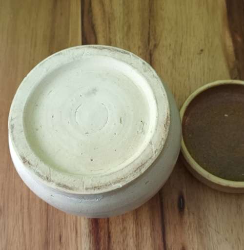 Hand Made Pottery Lidded  Container Signed `JUST FUN` APP. H13 X D13 Vintage